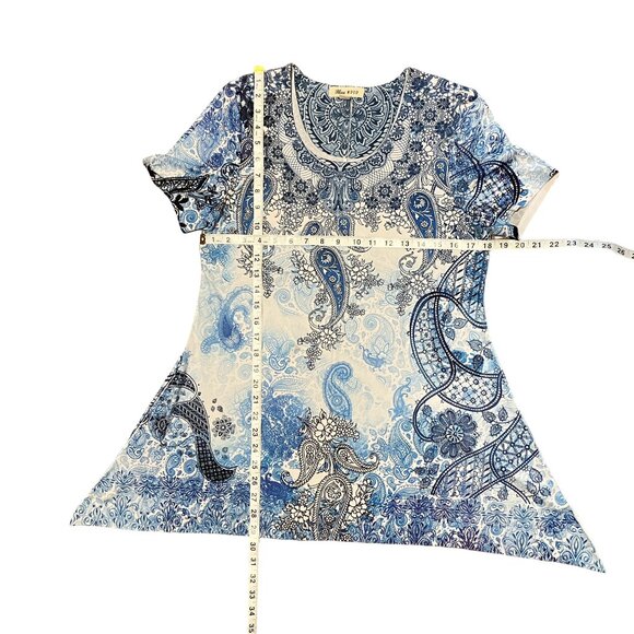 Blue Mood Rayon Long Short Sleeve Top (M) - Picture 6 of 12